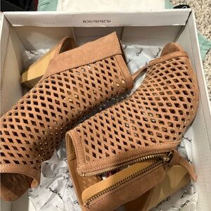 Stylish Tan Peep-Toe Ankle Boots